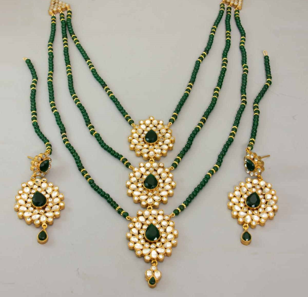 3 Layer Emerald Kundan Necklace