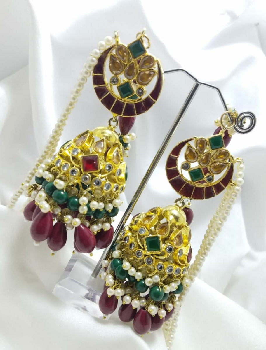 Full Bridal Kundan Earrings Set with Tikka and Jhoomer