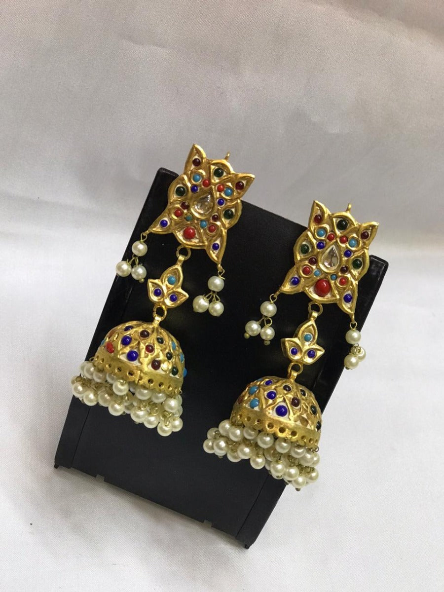 Designer Multi Stone Kundan Jhumki for Weddings