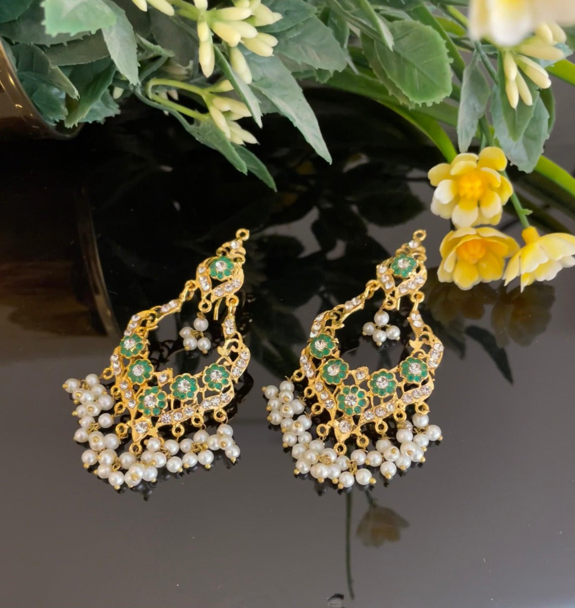 Emerald Women Earrings Gold Pakistan