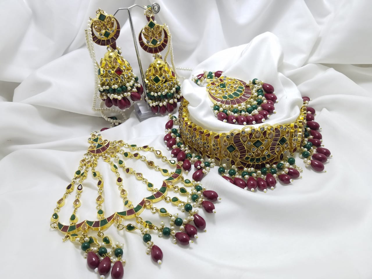 Full Bridal Kundan Set with Tikka and Jhoomer
