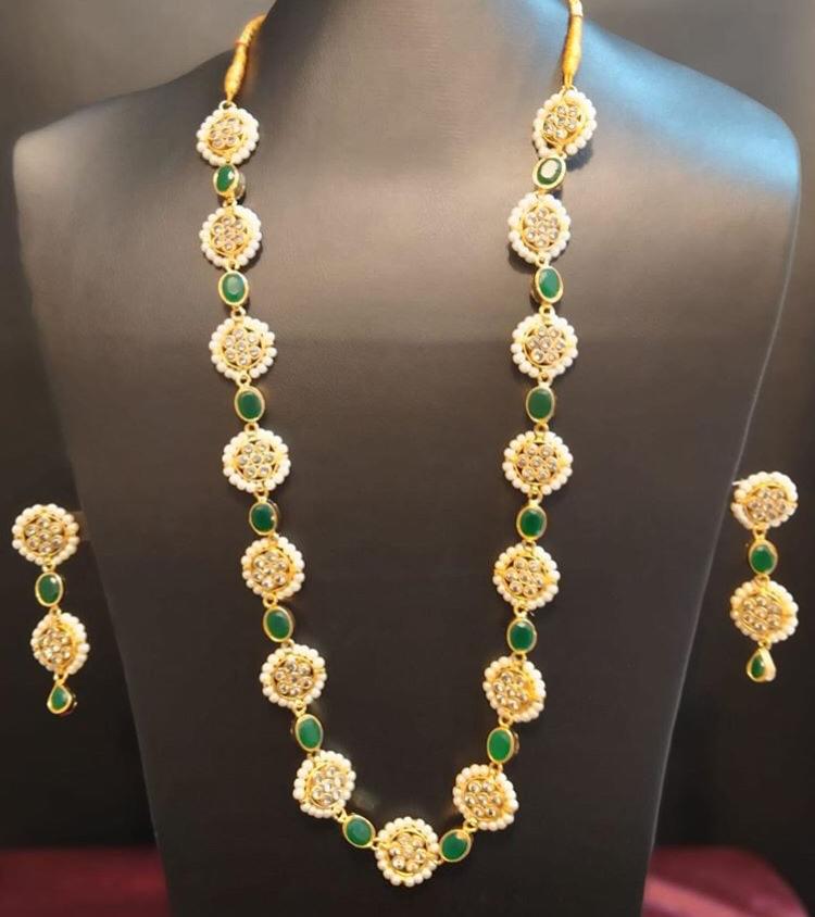 GREEN Long Kundan Mala Set Online Shopping