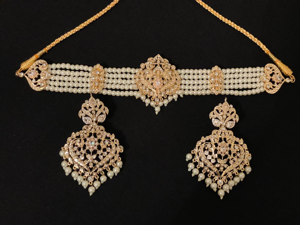 Gold Plated Pearl Choker Necklace for Bride