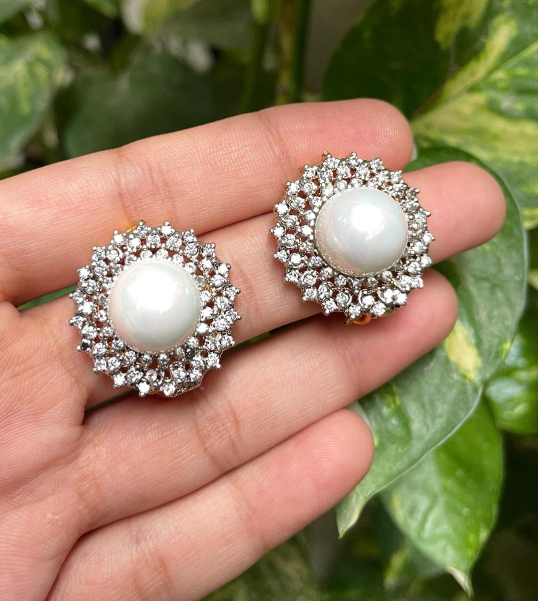 Gold Plated Zircon Pearl Stud Earrings