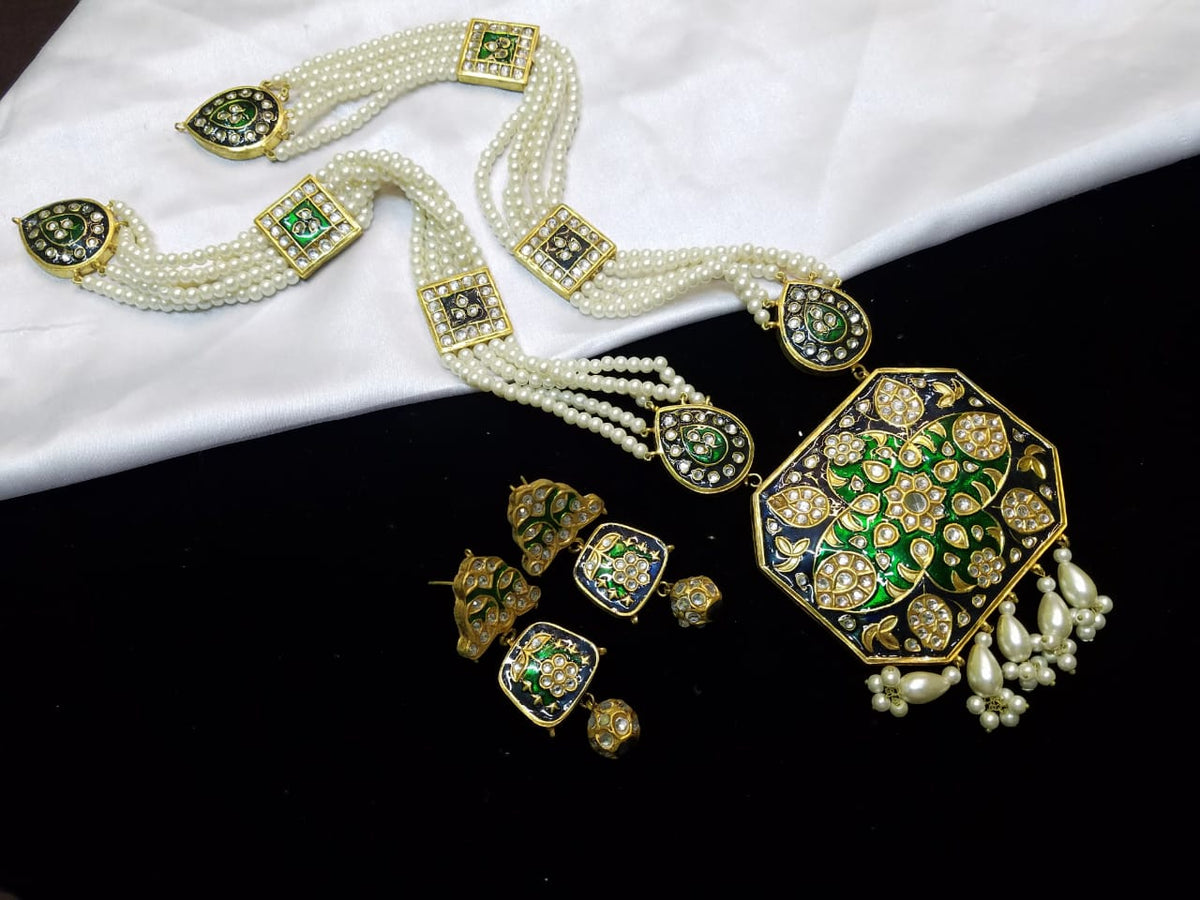 Green-Blue Kundan Meenakari Long Mala