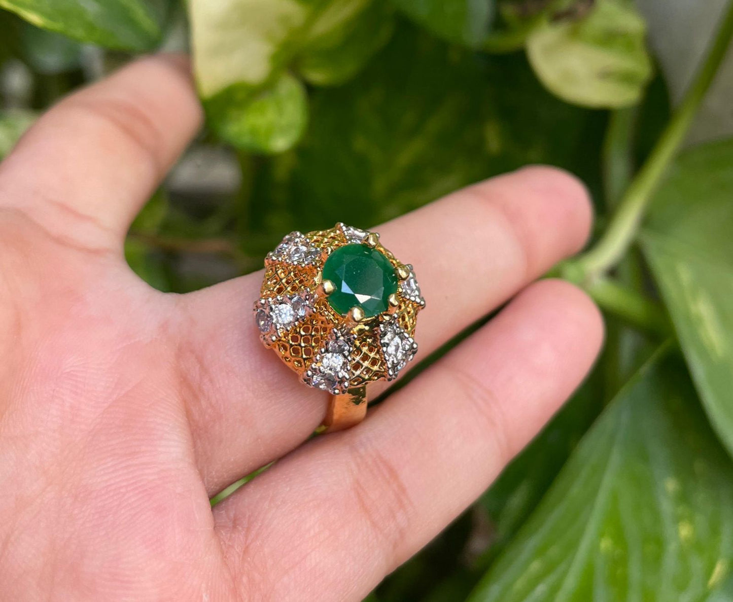 Green Elegant Goldplated Zircon Ring