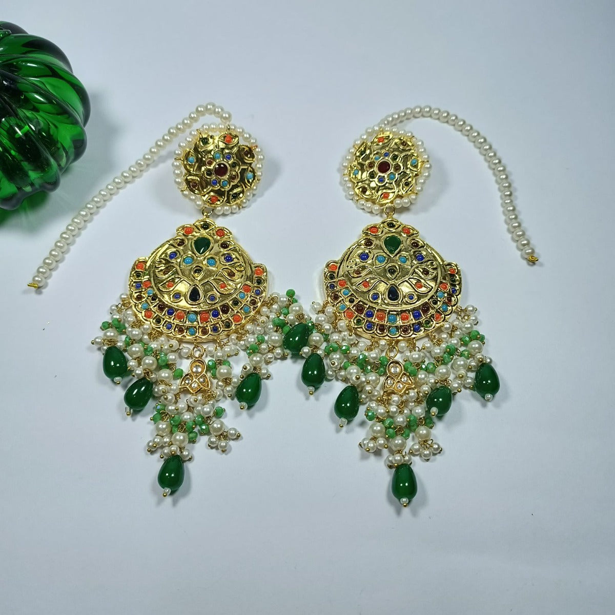 Green Kundan Earrings for Women
