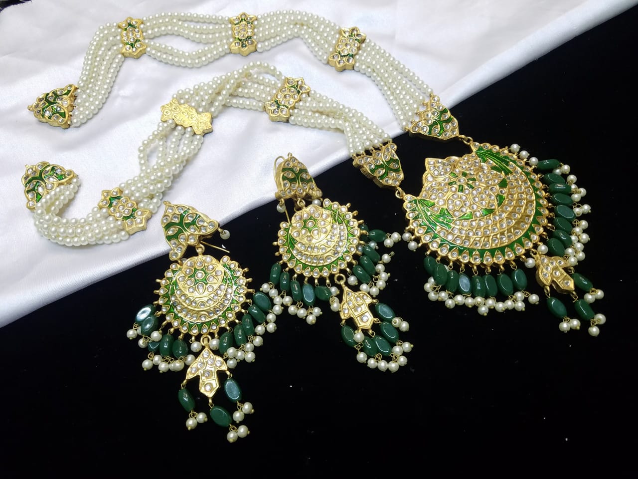 Green Kundan Mala with 22K Gold Plating
