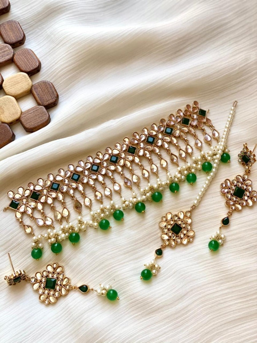 Green Pakistani Kundan Jewellery Online