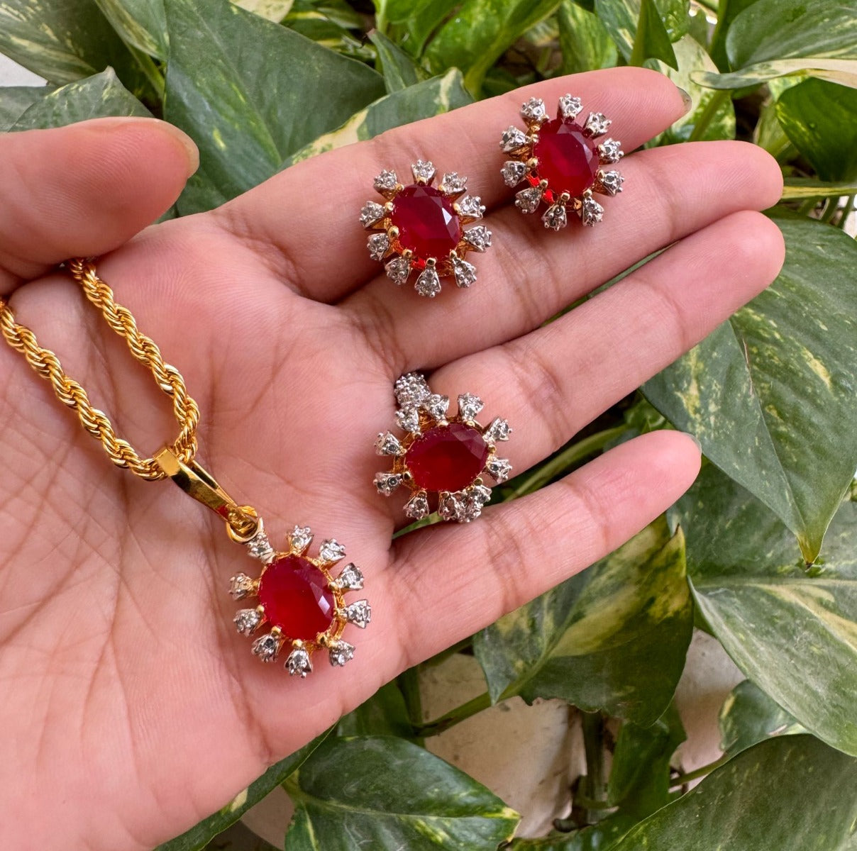 Luxurious Ruby Stone Pendant Set