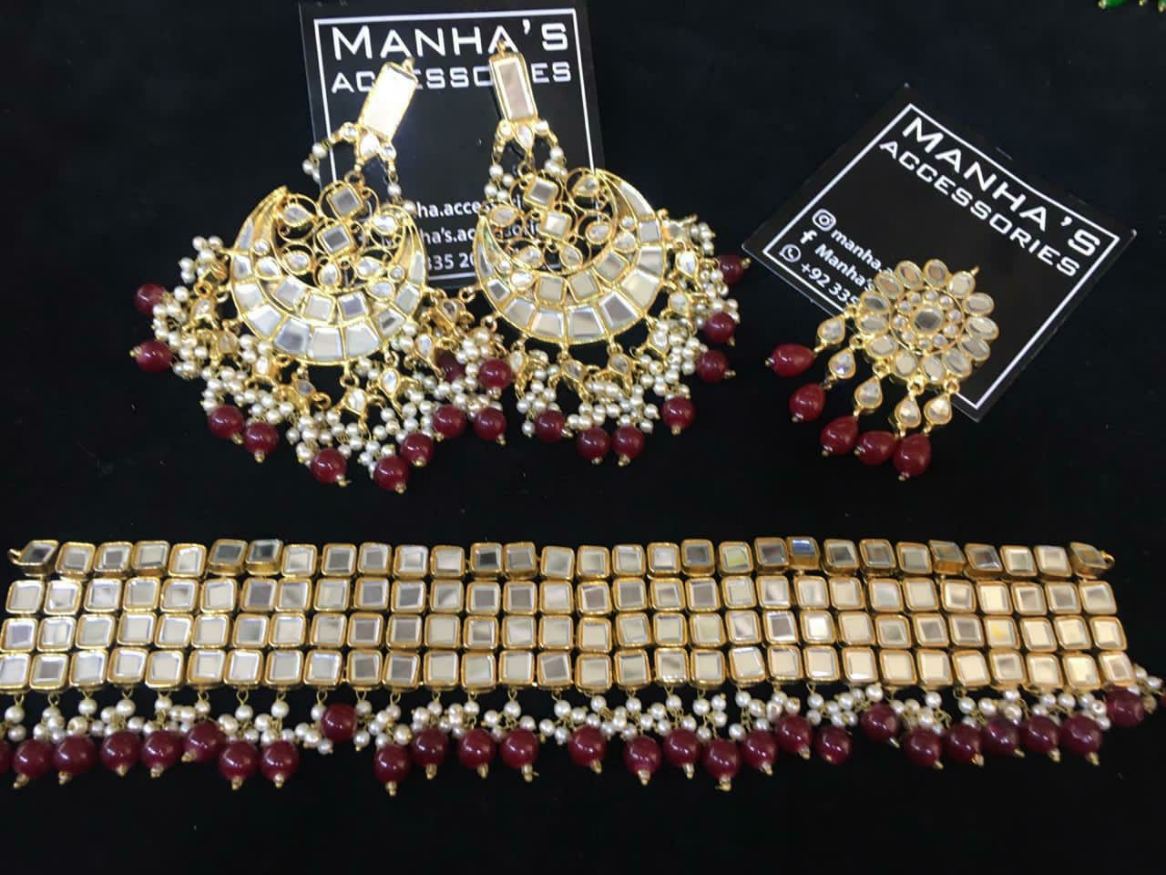 Maroon Kundan Jewellery Design for Girl