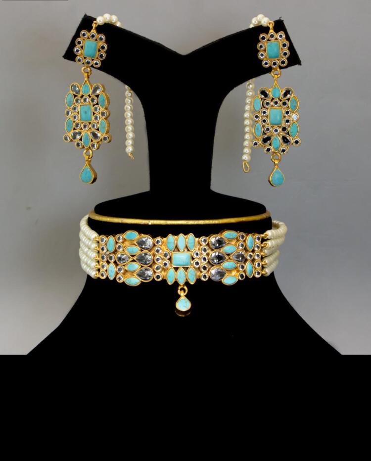NEW DESIGN FEROZA KUNDAN CHOKER WITH EARRING SET