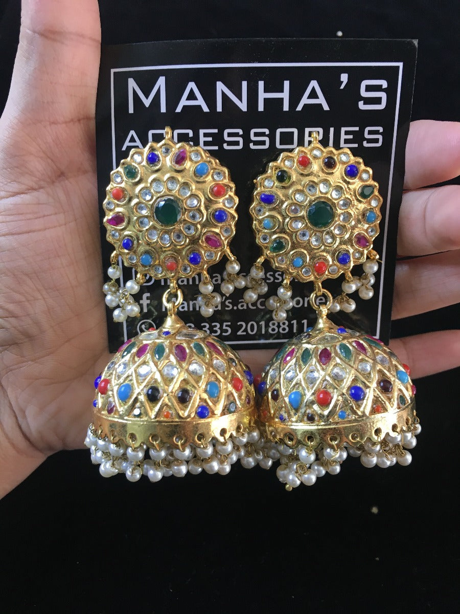 Pakistani Kundan Jewellery | Thappa Kundan Jhumki