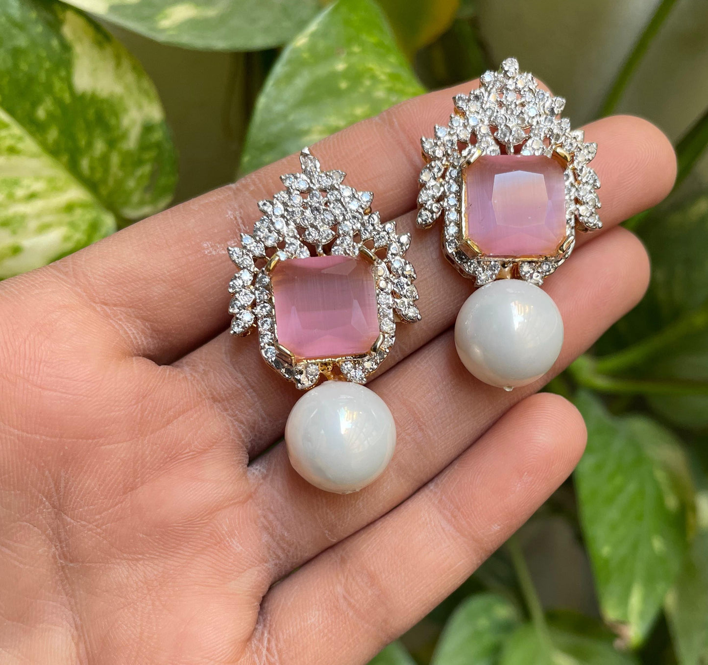 Pink Gold-plated Zircon Earrings for Girls