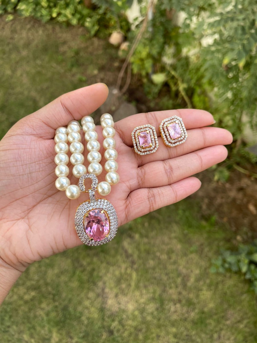 Pink Gold Plated Pendant with Matching Earrings