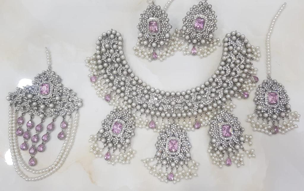 Pink Handmade Silver Jewelry Set | Bridal Jewellery in Pakistan
