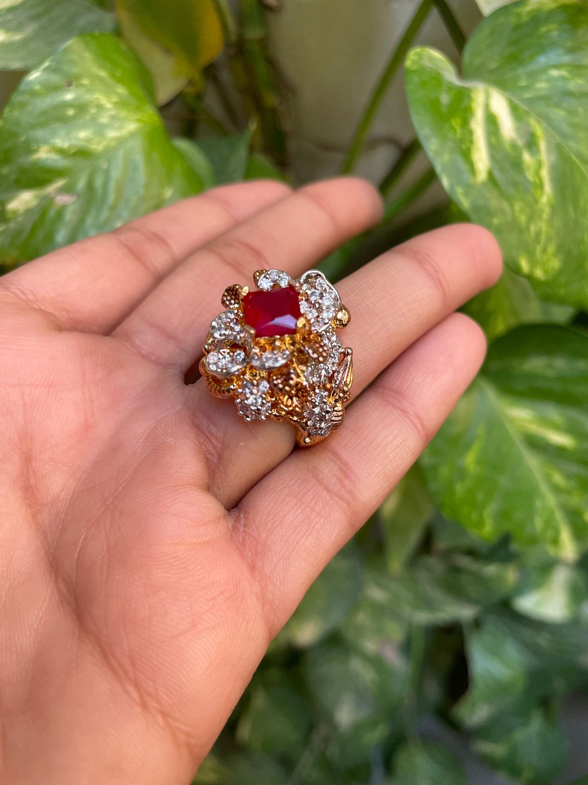 Red Shimmering Zircon Stone Ring