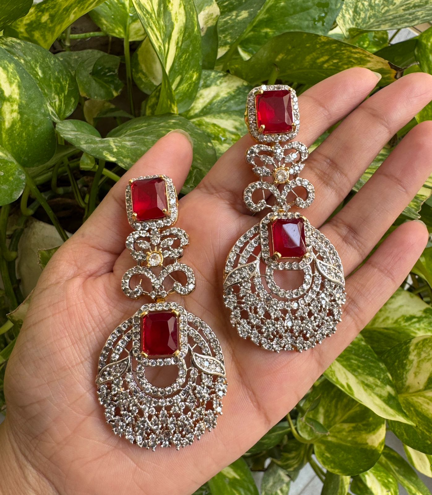 Red Zircon Earrings for Parties