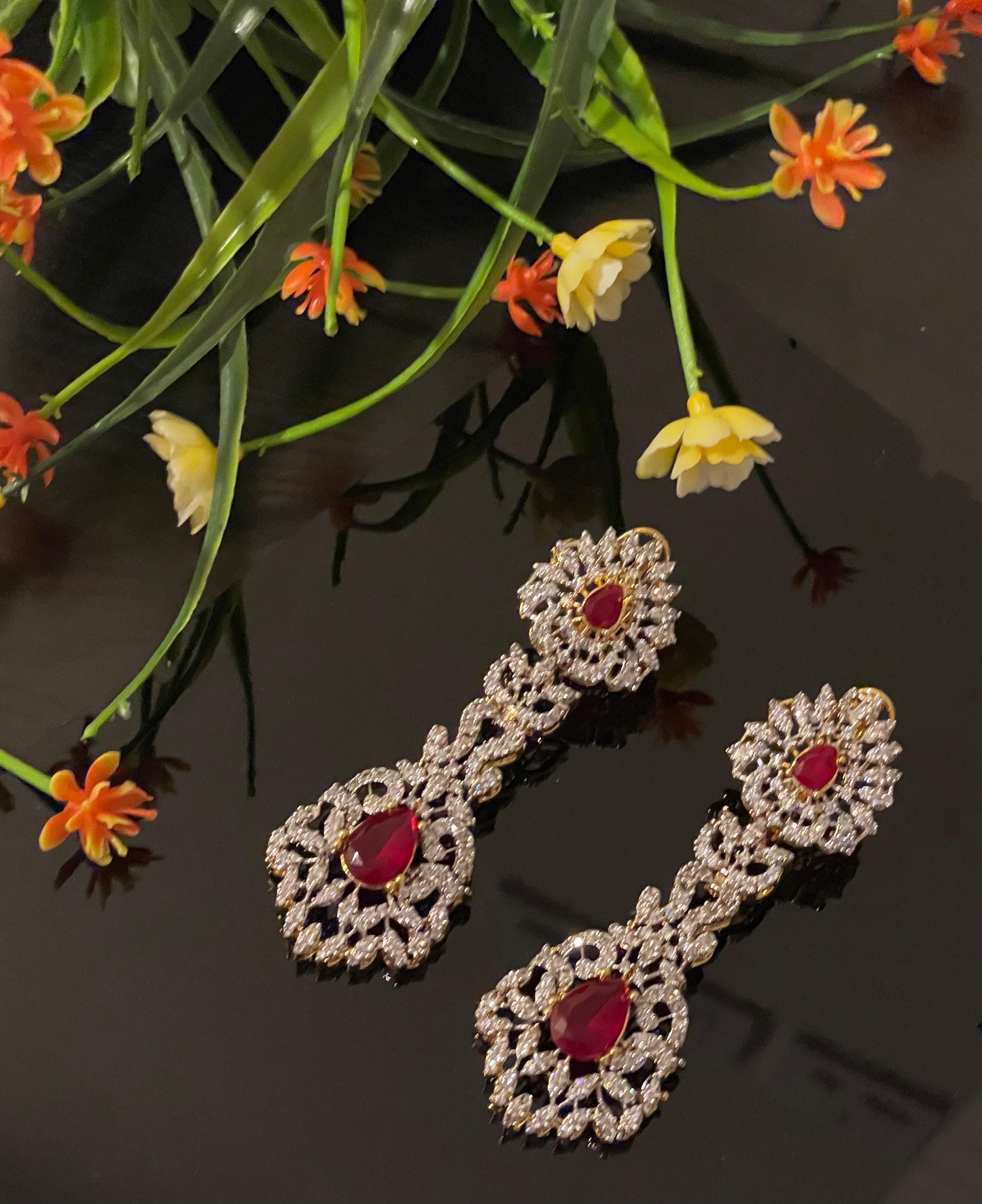 Red Zircon Stone Earrings