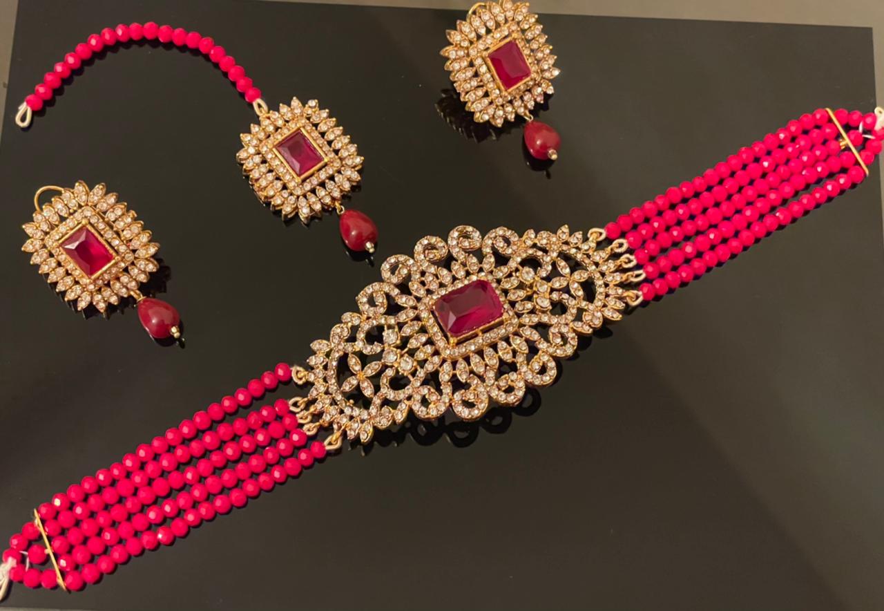 Ruby Choker Necklace Gold Plated