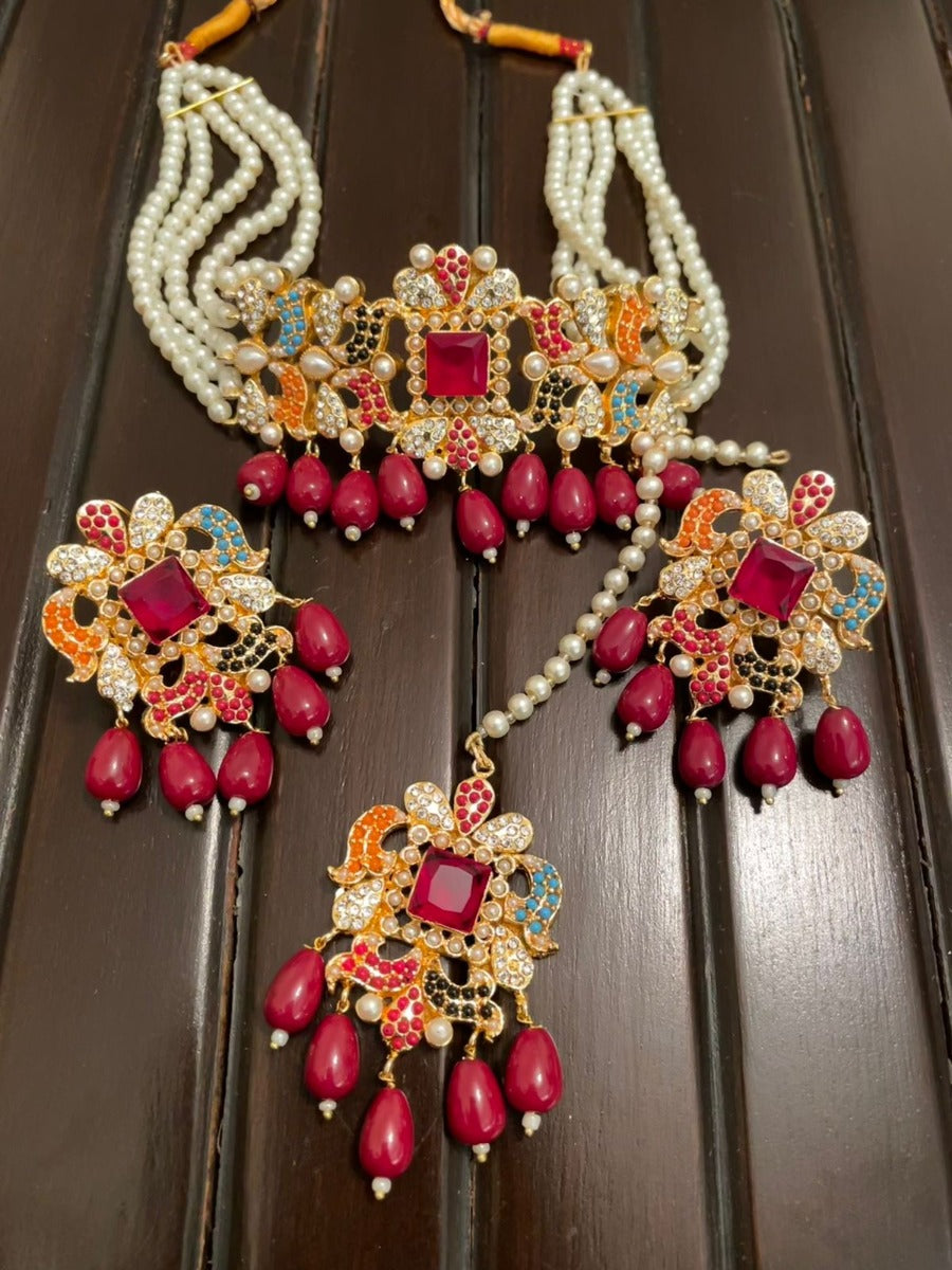 Ruby Choker Set With Tikka