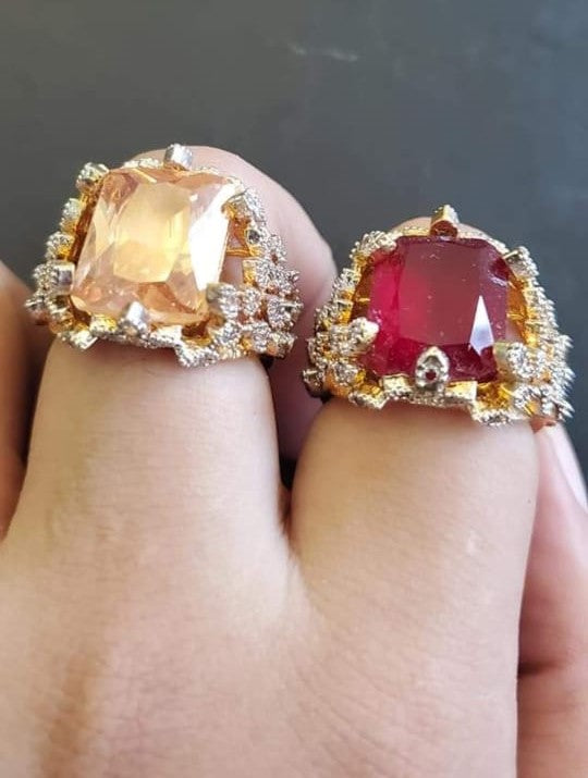 Ruby and Champagne Zircon Stone Ring