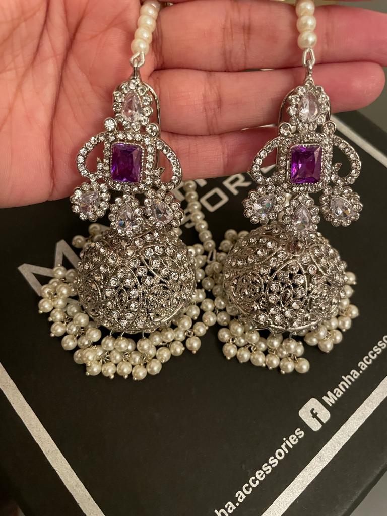 Silver Jhumka Design in Dark Purple