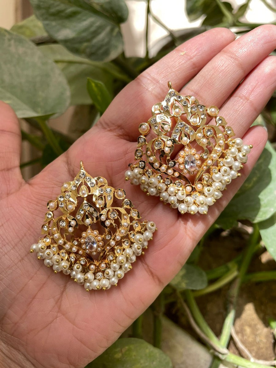 White Hyderabadi Earrings Online