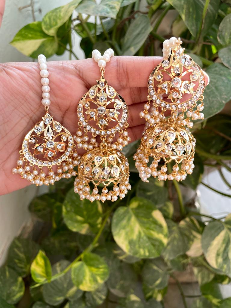White Tradational Jhumkas Online