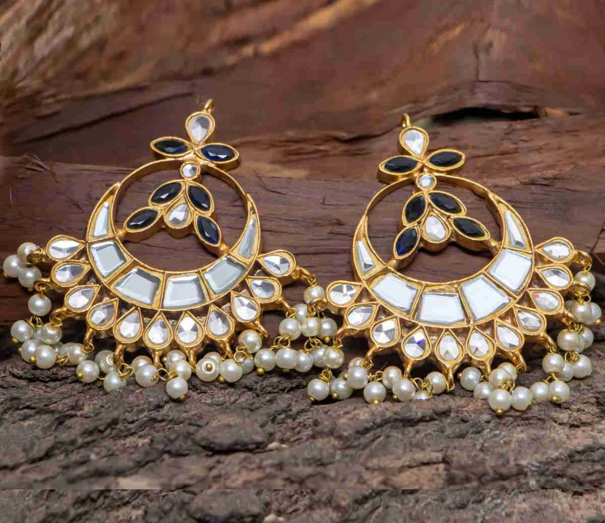 Black Heavy Kundan Earrings Online