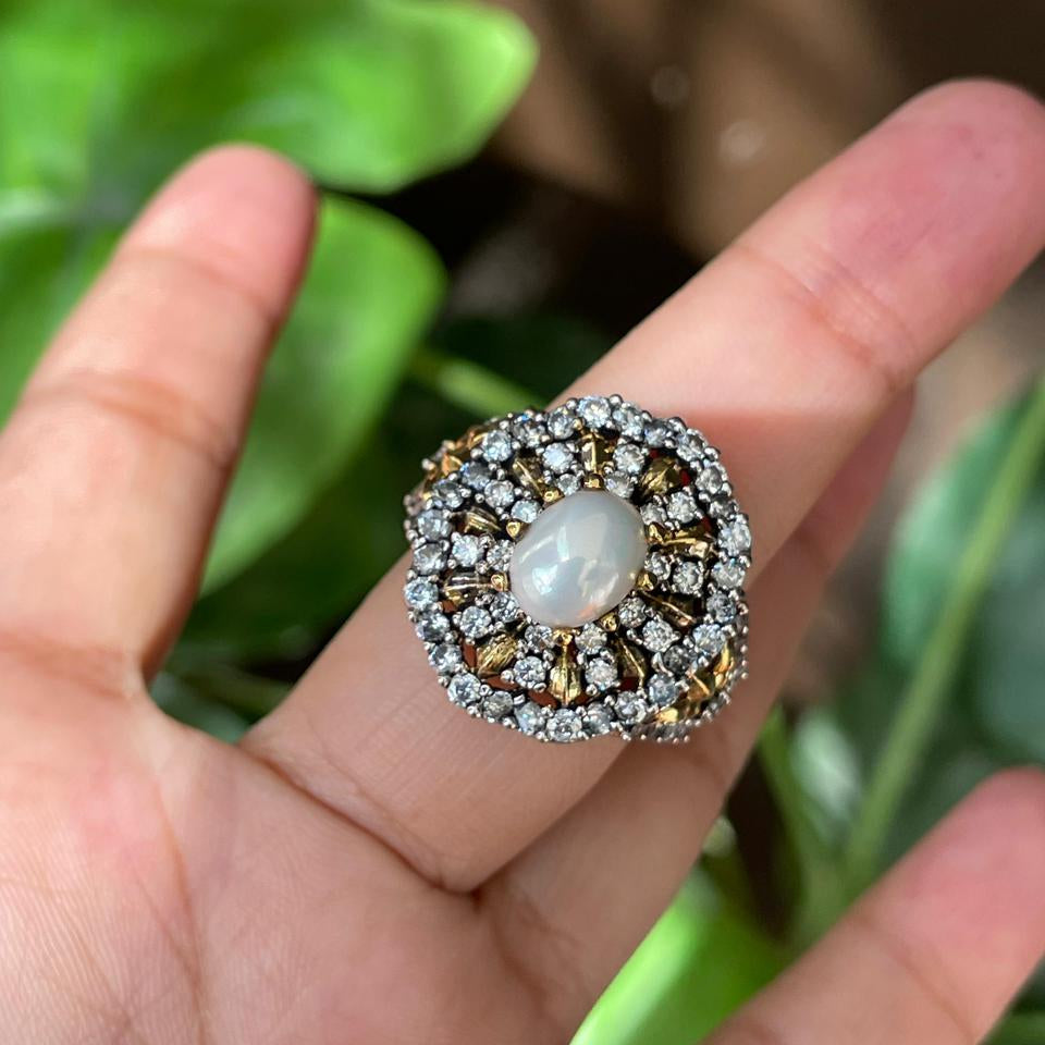 Classic Pearl Stone Ring Design
