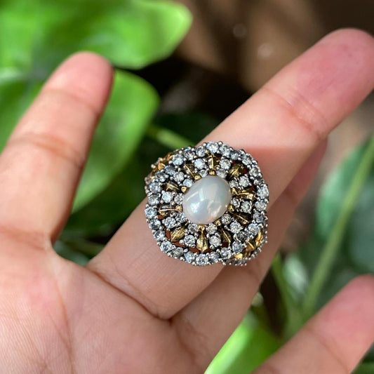 Classic Pearl Stone Ring Design