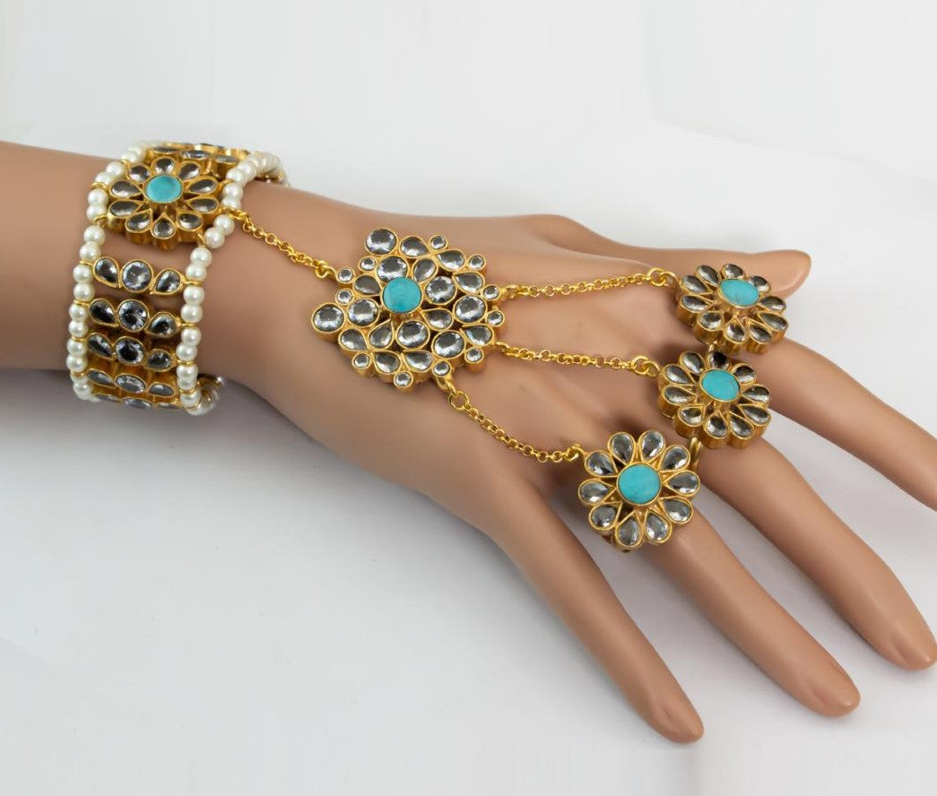 Feroza Kundan Bracelet With Ring