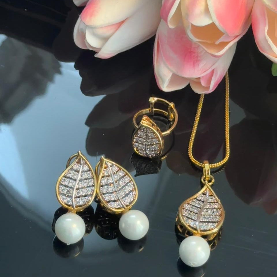 Gold-Plated Leaf Inspired Pendant Set