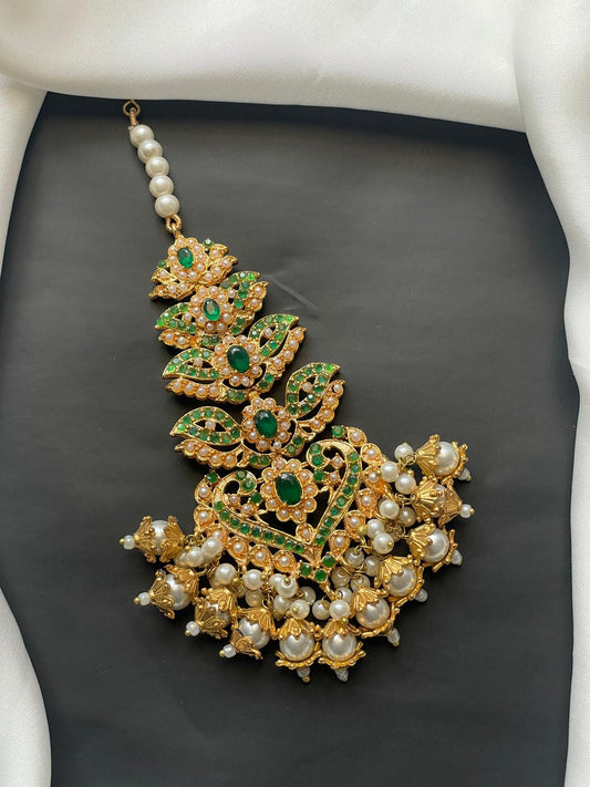 Gold & Green Maang Tikka 