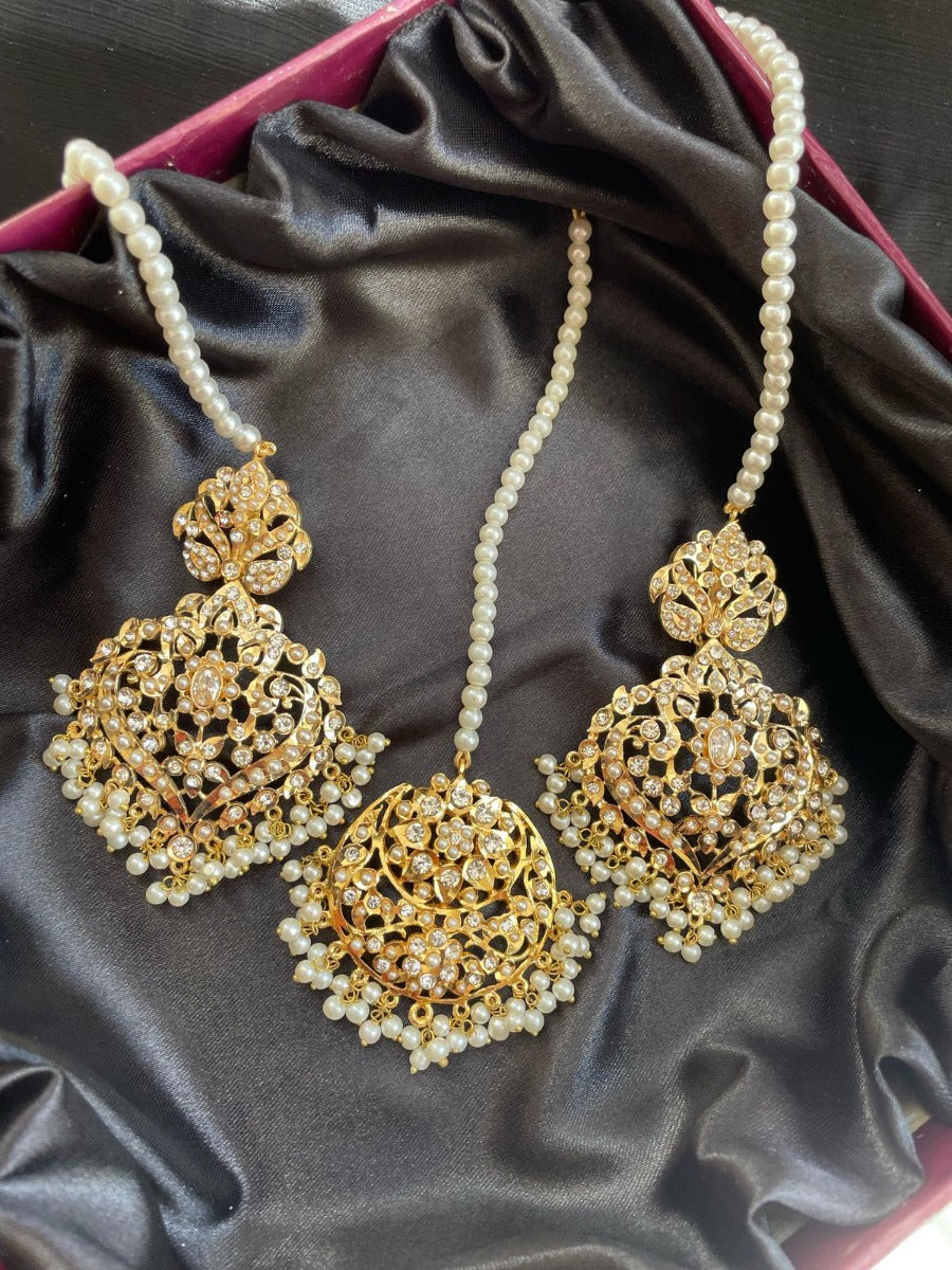 Gold Hyderabadi Earrings with Tikka