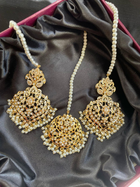 Gold Hyderabadi Earrings with Tikka