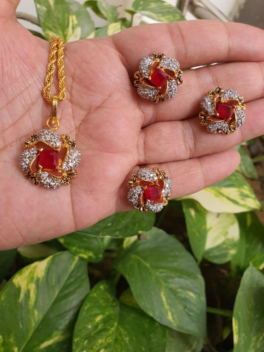 Gold Pendant Earring Ring Set