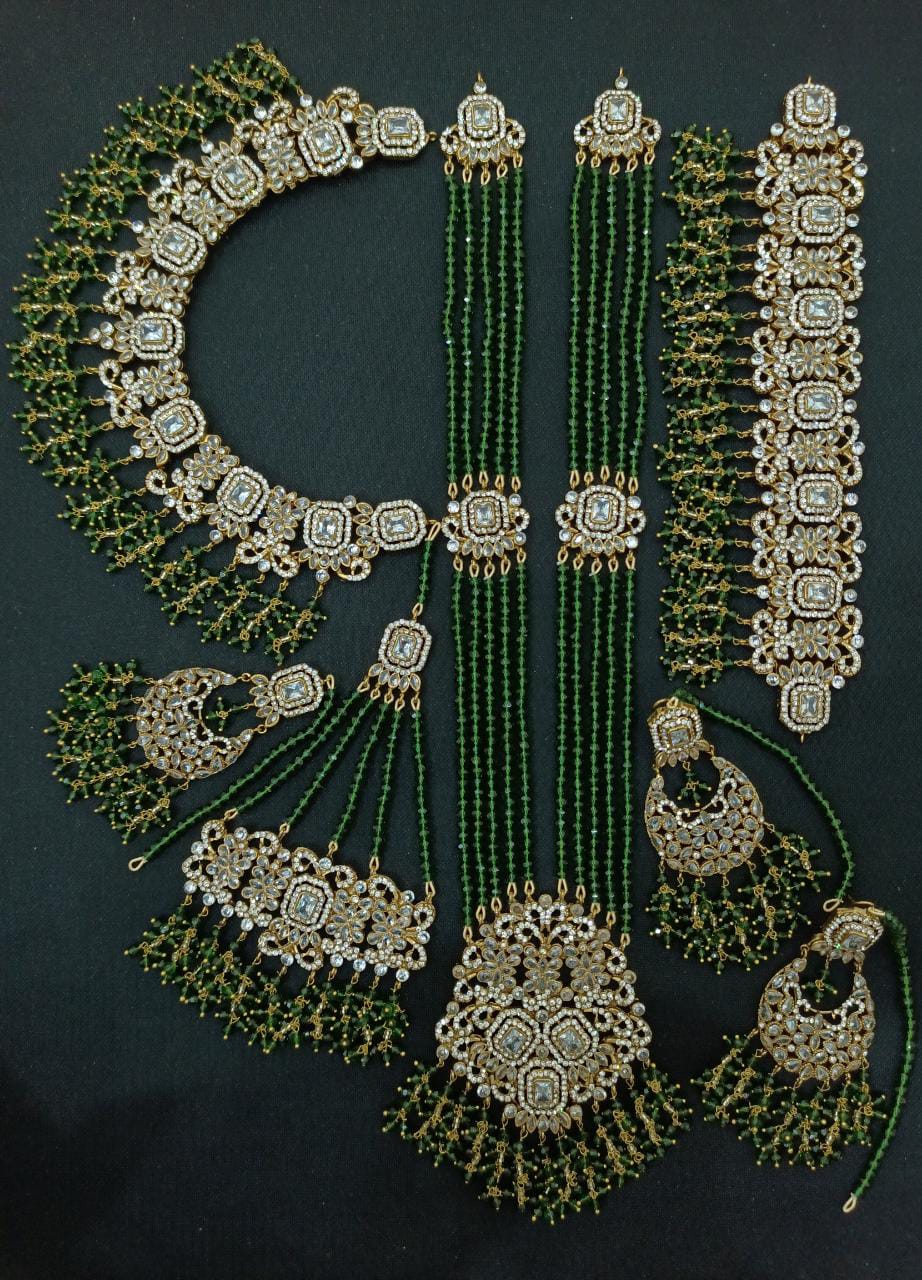 Green- Gold Polish Bridal Jewelry Pakistani