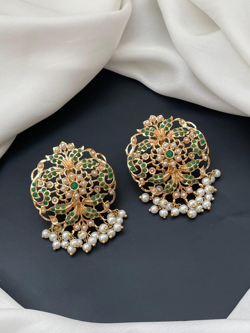 Green Gold Plated Stud Earrings for Women