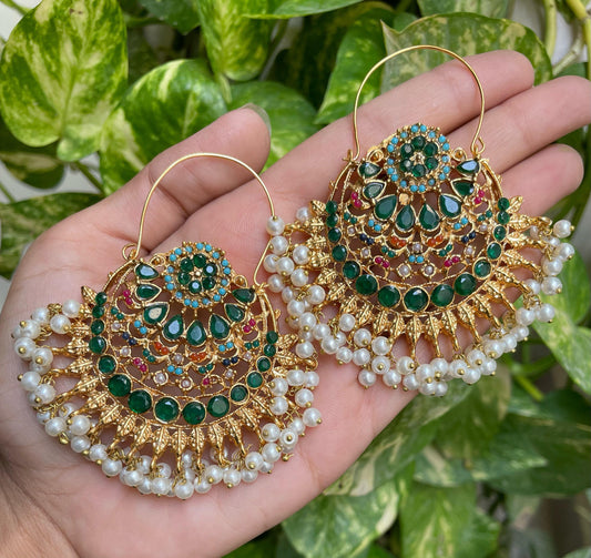 Green Handmade Chandbali Earrings