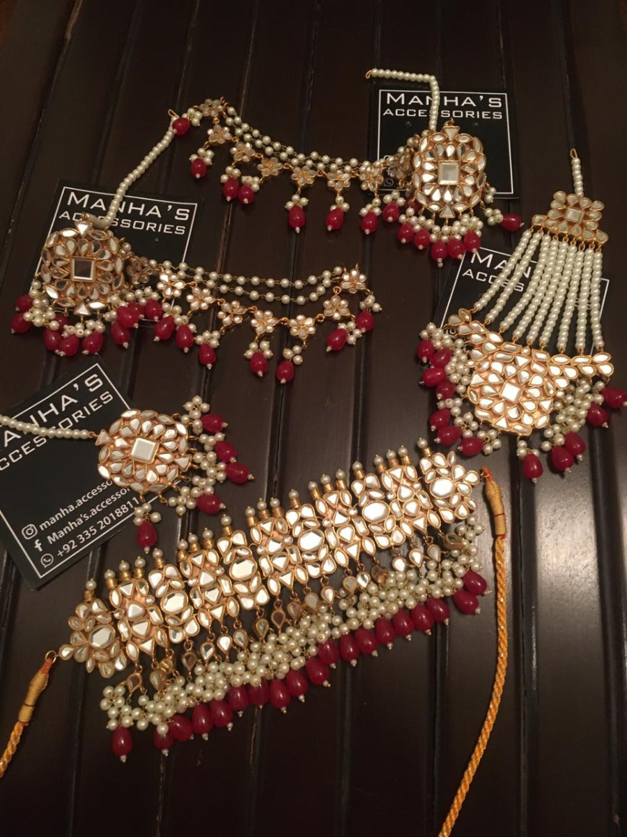 Maroon Bridal Jewellery Set Pakistani