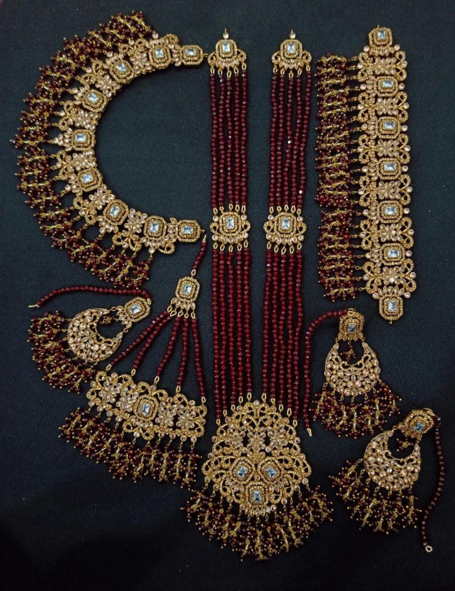 Maroon Bridal Jewelry Pakistani