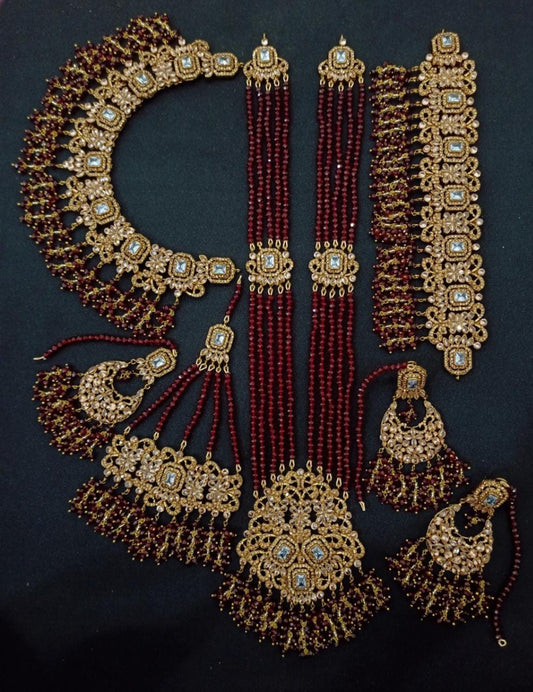 Maroon Bridal Jewelry Pakistani