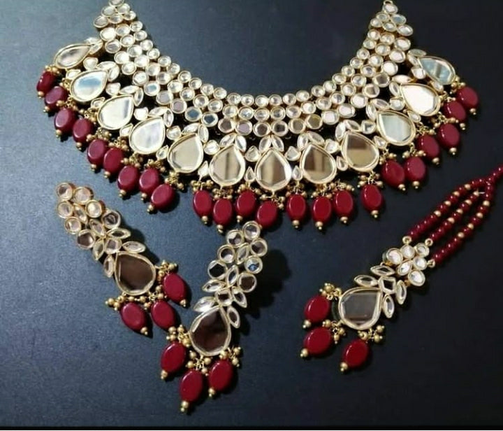 Maroon Bridal Necklace & Earrings Set