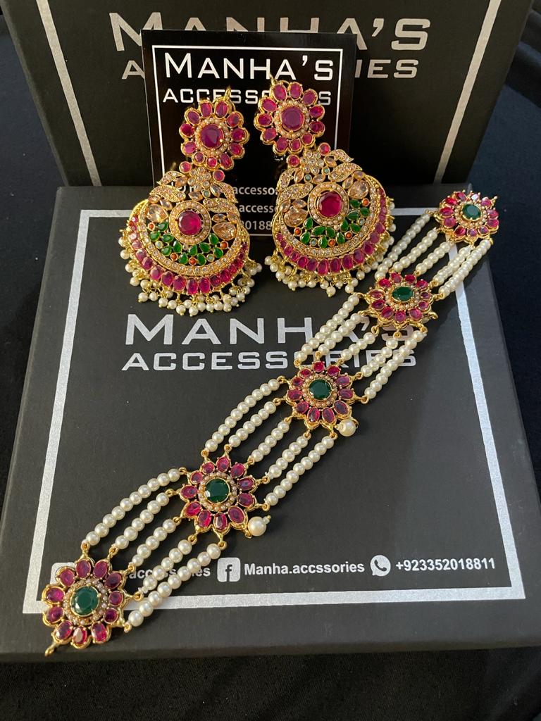 Pakistani Choker Necklace Set Gold
