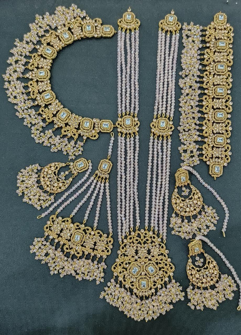 Pink- Gold Polish Bridal Jewelry Pakistani