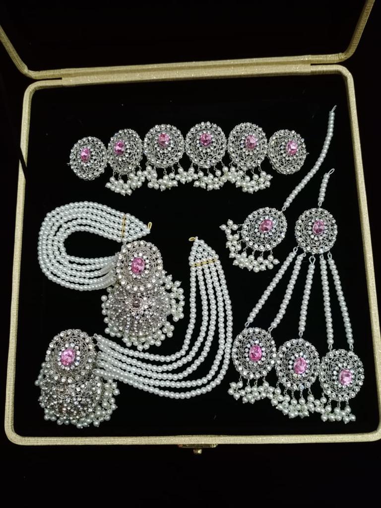 Pink Silver Plated Choker Set 