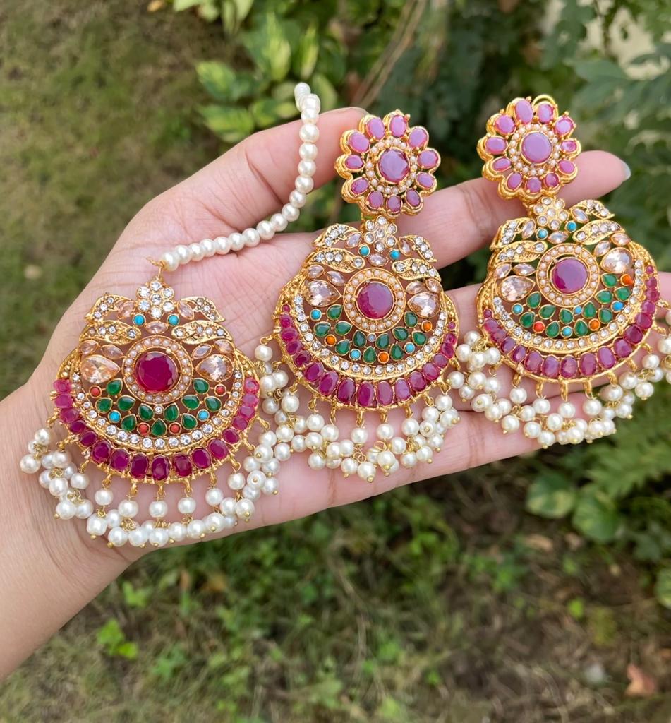 Red Earrings With Tikka Set