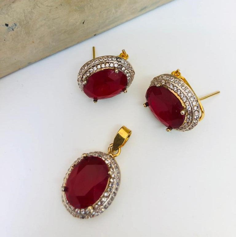 Red Zircon Gemstone Pendant Set